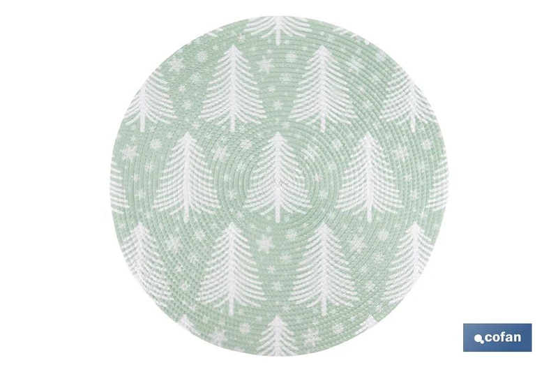 Bajoplatos redondos de Navidad | Diseño con árboles de Navidad | Packs de 6 salvamanteles individuales | Diámetro: 38 cm | Color: verde y blanco