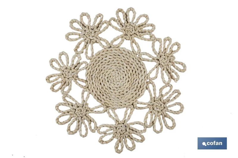 Bajoplatos con borde floral | Packs de 6 unidades de salvamanteles individuales | Material: fibra natural | Diámetro: 35 cm | Decoración única y protección para la mesa