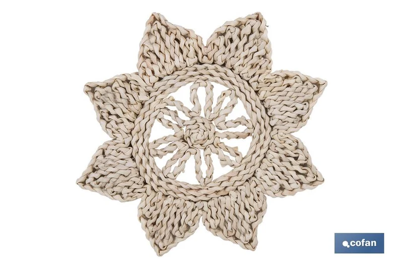 Bajoplatos en forma de estrella | Packs de 6 unidades de salvamanteles individuales | Material: fibra natural | Diámetro: 30 cm | Decoración única y protección para la mesa