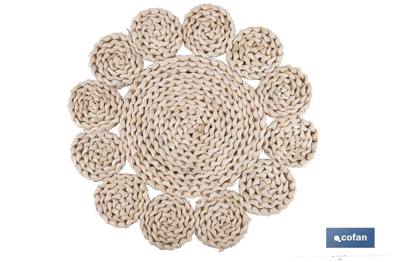 Bajoplatos con formas circulares | Packs de 6 salvamanteles individuales | Material: fibra natural | Diámetro: 35 cm | Decoración única y protección para la mesa