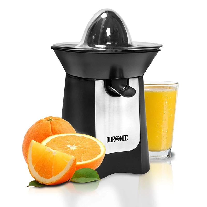 Duronic JE6 BK Exprimidor eléctrico de Naranjas | Potencia 100 W y 2 Conos + Tapa Intercambiables | Silencioso y Cuchillas Extraíbles | Gestión de cables | Zumos de Naranja Jugos de Limón