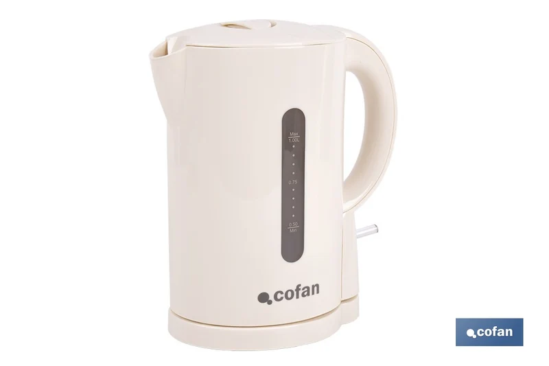 Hervidor eléctrico de agua beige | Capacidad: 1 Litro | Potencia: 1080 W | Hervidor compacto con controlador Strix | Ideal para cocinas y oficinas