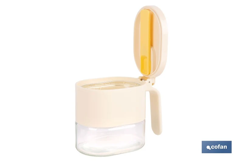 Azucarero o salero de vidrio 380 ml con tapa | Cucharilla incluida | Adecuada para azúcar, sal, café, especias