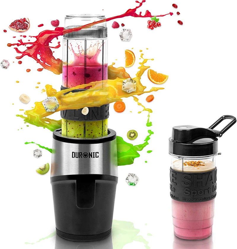 Duronic BL520 Mini Batidora de Vaso Individual 500W | 2 Botellas 570 ml 400 ml BPA Free y 2 Tapas Antifugas | Cuchillas Inox | Batidora Vaso Personal | Licuadora Smoothies y Batidos | Liquidificadora