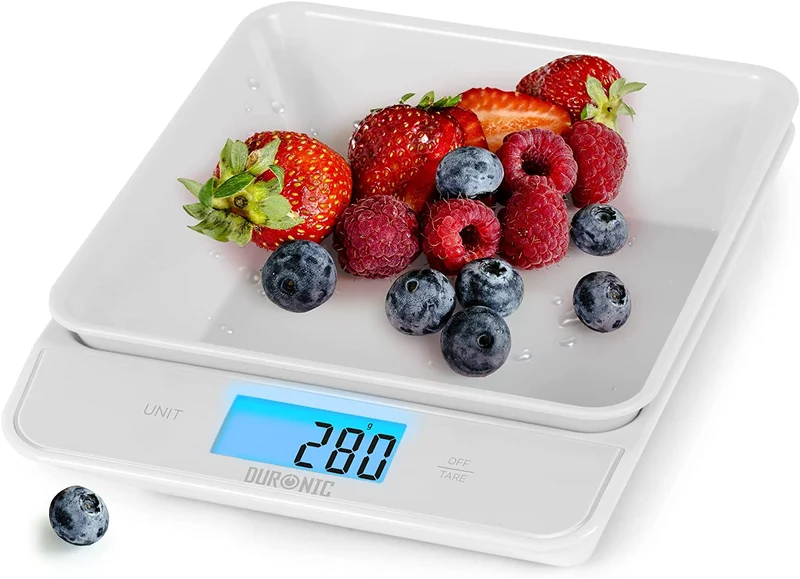 DURONIC KS100 WH Báscula cocina de alta precisión digital | Máx 5 kg y Bandeja 1.2L | Función tara Pilas incluidas | Pantalla LCD retroiluminada grande | Balanza Pesa Alimentos Líquidos Joyas | Rosa