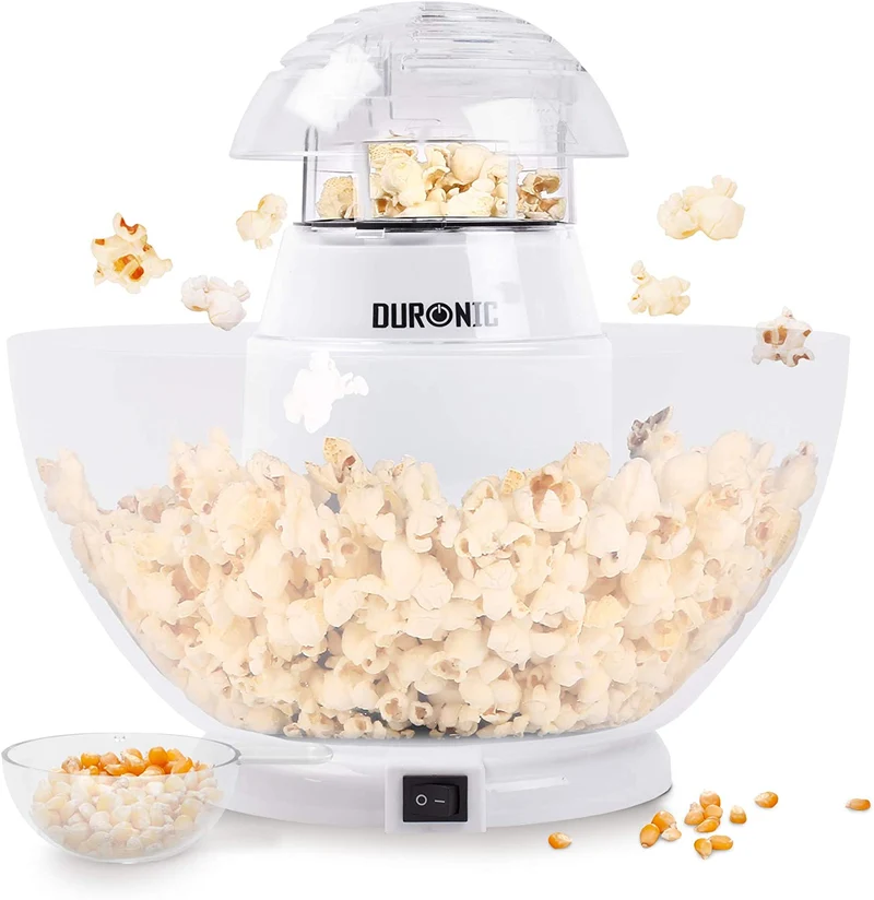 Duronic POP50 WE Máquina de Palomitas | 1200W y Preparación en 3 minutos | Cucharón medidor Sin Aceite Sistema de Cocción de Aire Caliente | Taza medidora y recipiente sin BPA incluido | Palomitero