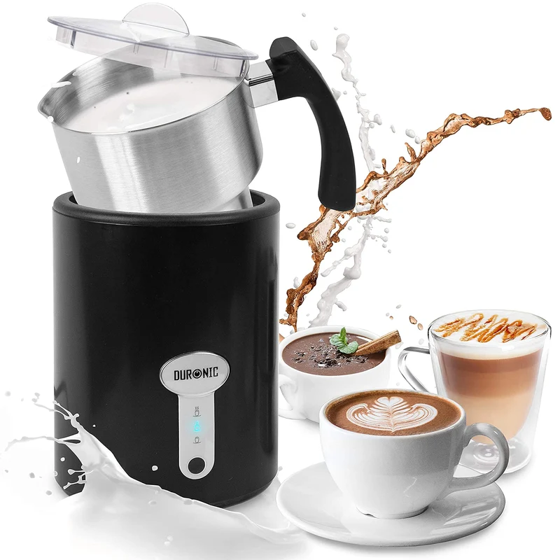 Duronic MF500 BK Espumador de leche automático eléctrico 550W - Jarra acero inoxidable - 260 ml para espumar y 500 ml para calentar - Ideal para bebidas calientes o frías - Fácil de usar y limpiar