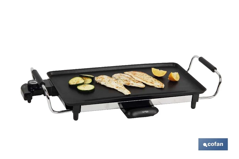 Plancha Asadora Eléctrica | Placa de aluminio antiadherente | Potencia de 2000 W | Medidas: 45 x 25 x 7 cm