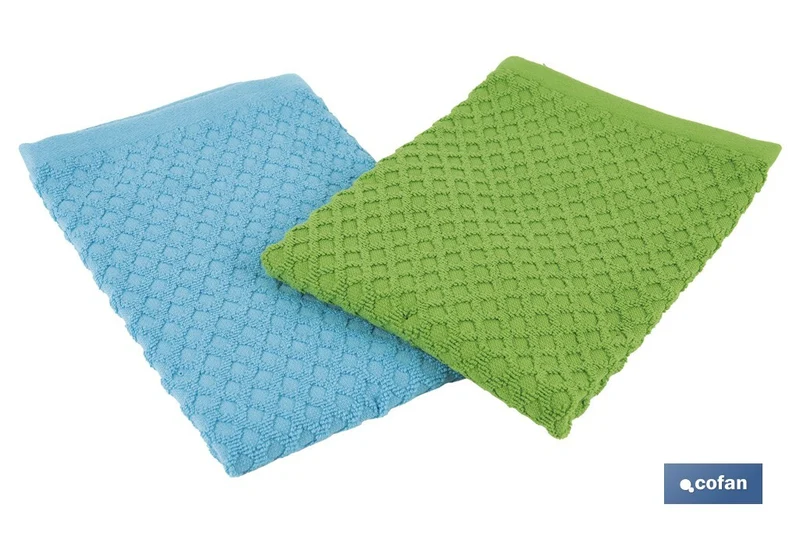 Pack de 2 paños de cocina | Medida 50 x 50 cm | Color verde y azul | Modelo Merlot