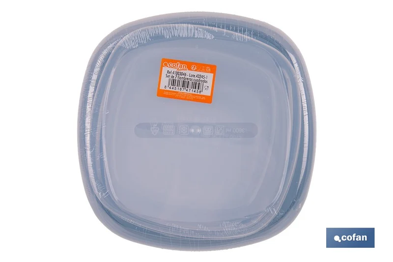 Set de 7 fiambreras cuadradas apilables con tapa hermética | Recipientes de 220 ml a 3600 ml | Aptas para microondas y congelador