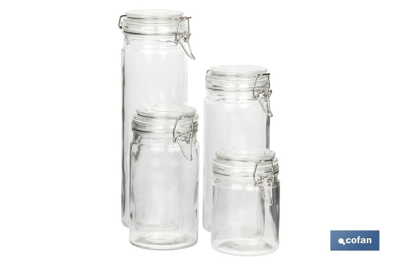 Set de 4 Frascos de Vidrio | Para Almacenamiento | Capacidad de 750 - 1150 - 1500 - 2100 ml