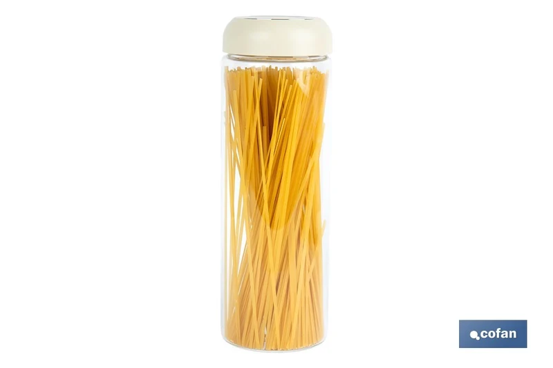 Bote de cocina de vidrio borosilicato | Tapa beige | Cierre a presión | Capacidad: 1,7 l | Almacenaje de alimentos | Medidas: Ø10 x 30 cm