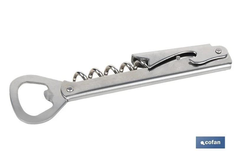 Sacacorchos con abridor | Material: Acero inoxidable | Adecuado para uso profesional | Diseño compacto y duradero | Longitud: 14 cm