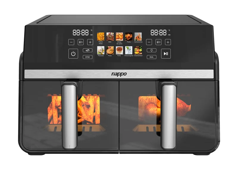 FREIDORA SIN ACEITE DIGITAL NAPPO DOBLE DUAL FRY 10L CON VISOR NEF-323
