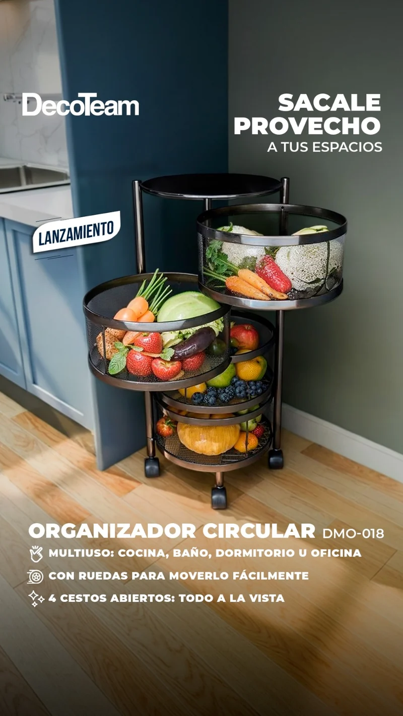ORGANIZADOR DECOTEAM CIRCULAR MULTIUSO DE METAL CON 4 CESTOS DMO-018
