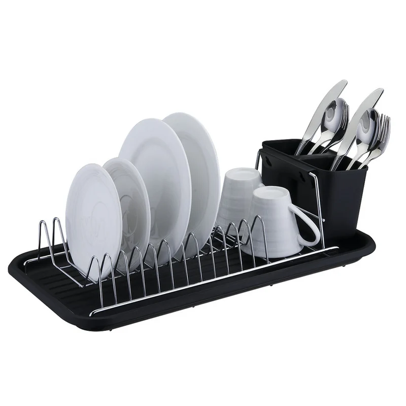 ESCURRIDOR A.CROM. C/BANDEJA Y CUB. NEGRO. 44X24X12CM