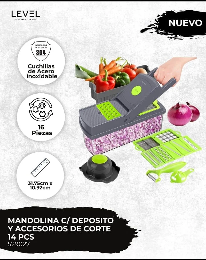 MANDOLINA C/ DEPOSITO Y ACCESORIOS DE CORTE 14 PCS