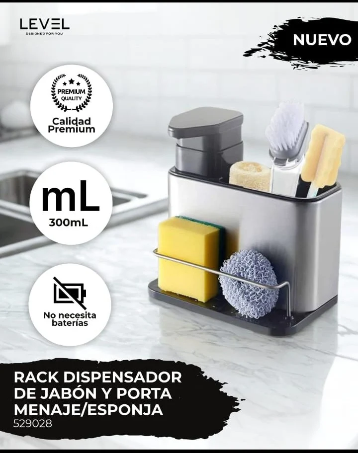 RACK DISPENSADOR DE JABON Y PORTA MENAJE/ESPONJA