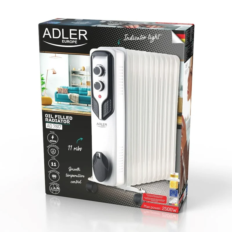 Radiador de aceite Adler AD 7817 Blanco Negro 2500 W