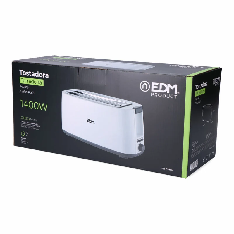 Tostadora EDM 07799 Diseño Blanco 1400 W Doble Ranura