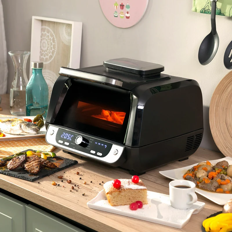 Freidora de aire con grill, accesorios y recetario InnovaGoods Fryinn 12 en 1 6000 Acero Negro 3400 W 6 L
