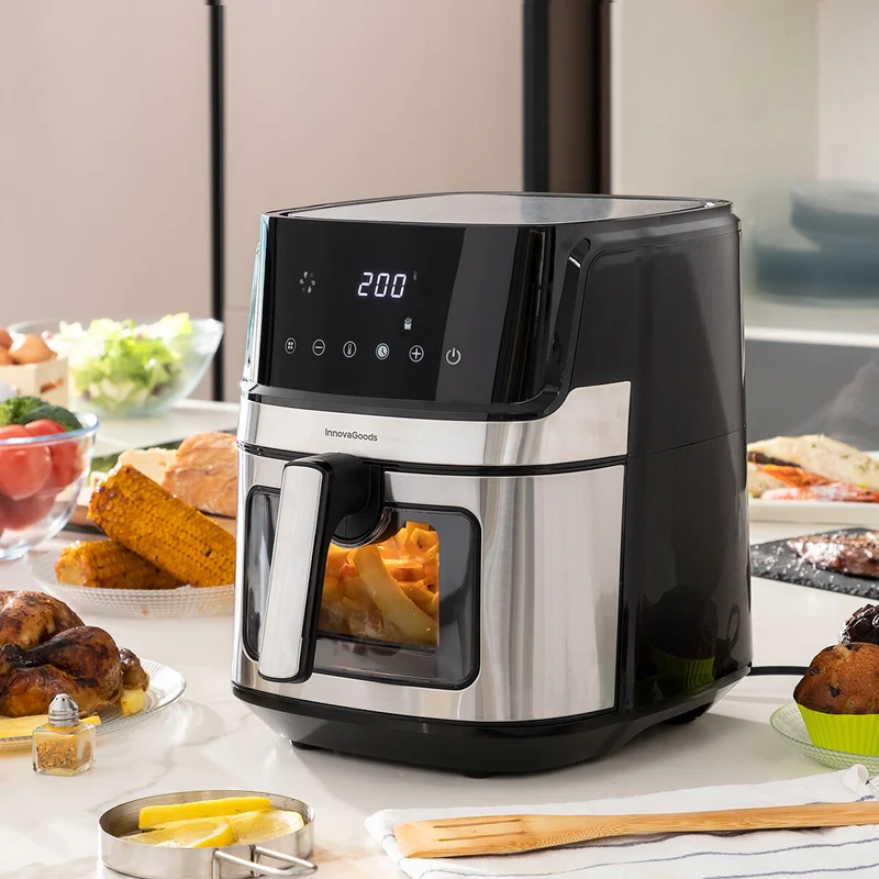 Freidora de aire InnovaGoods Fryinn View 6500 Negro 1700 W 6,5 L Acero inoxidable