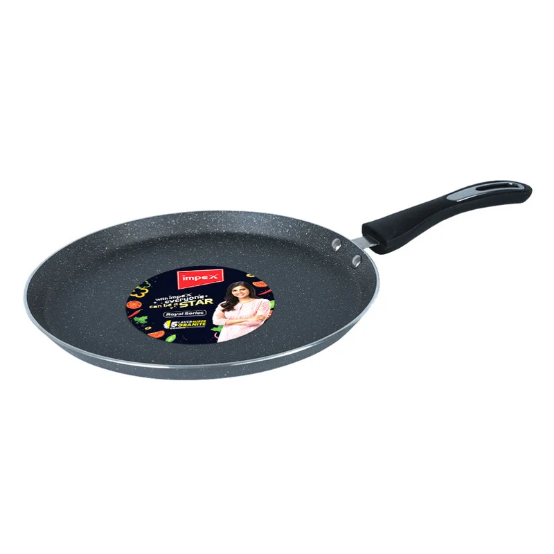 Impex Royal Granite nonstick Tawa pan 28 cm (RTP28G) with 5-Layer Granite Coating, Induction Base Tawa pan Compatible for Induction, Electric and Gas Stove Tops Having 1 Year Warranty (Grey)