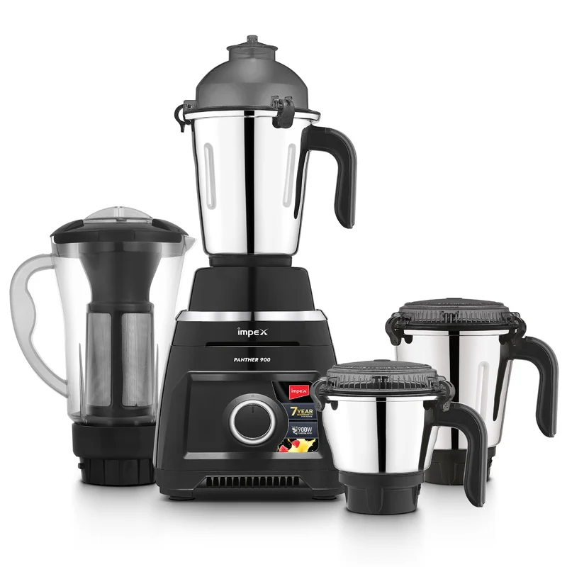 Panther X9 4J Mixer Grinder (Black) | 900W Motor | 4 Jars | 7-Year Motor Warranty