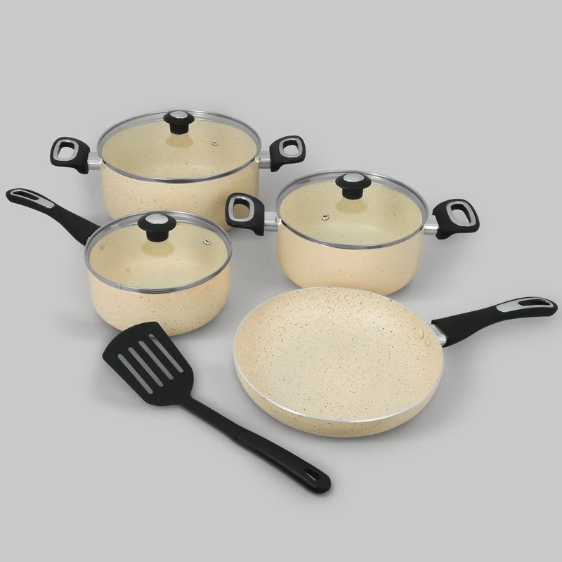 MIGO NCB 7108 Beige 8-Piece Granite Coated Cookware Set | Nonstick | 5-Layer Super Tough Coating | Virgin Aluminum Body