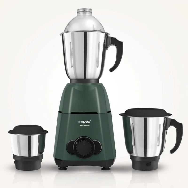 WELLMIX 750 Mixer Grinder (Green Black) | 750W Heavy-Duty Motor | 3 Stainless Steel Jars | 3-Speed + Pulse Control | 5-Year Motor Warranty