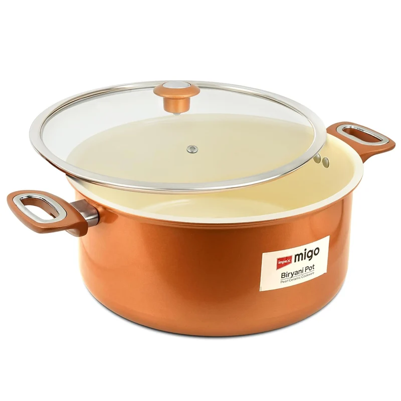 MIGO Pearl Ceramic Biriyani Pot 10L with Glass Lid | Induction & Gas Compatible | PEARL 3213