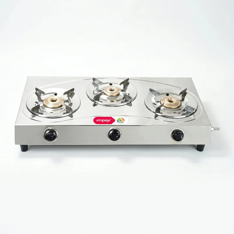 EFFICIO 3B LERC Stainless Steel 3 Burner Gas Stove | 74% Thermal Efficiency | High-Grade SS Body | 5-Year Warranty