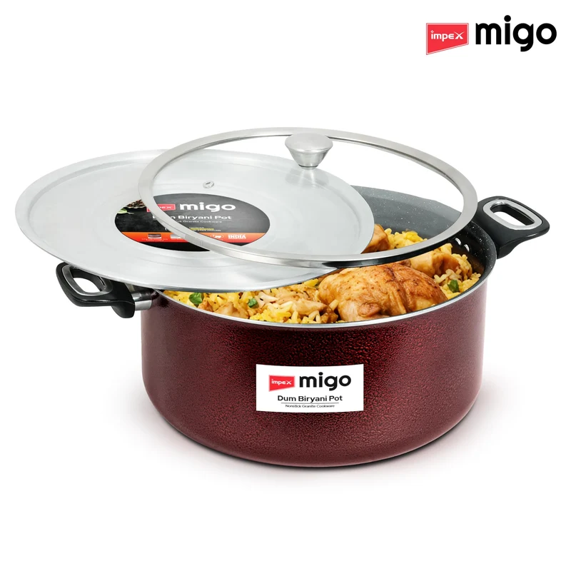 MIGO 8 Litre Non Stick Biryani Pot | Granite Coating | Induction & Gas Compatible