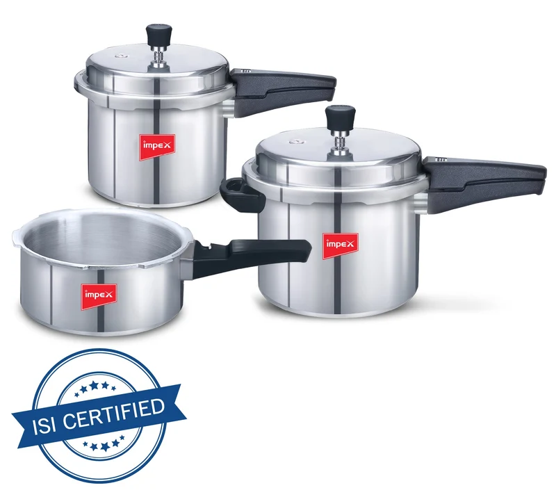 MIGO 2L, 3L & 5L Aluminium Pressure Cooker Combo | Induction Base | Gas & Multi-Cooktop Compatible | Pack of 3