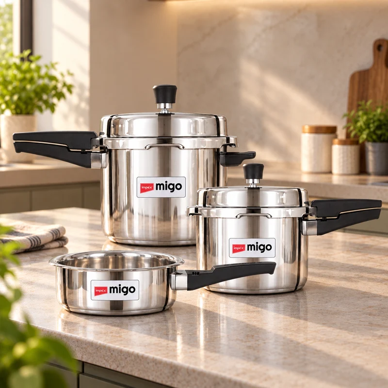 MIGO IFC 2L,3L & 5L Stainless Steel Pressure Cooker Set | Induction Base | Outer Lid | Sandwich Bottom | Gas & Induction Compatible | 5-Year Warranty