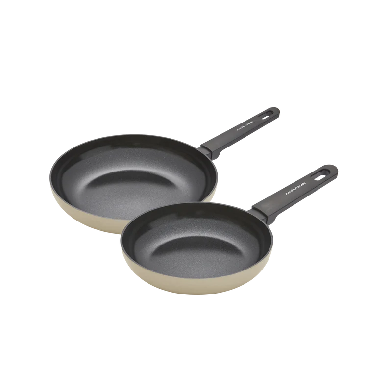 28cm and 20cm Recycled Aluminium Frying Pan Set - Cream