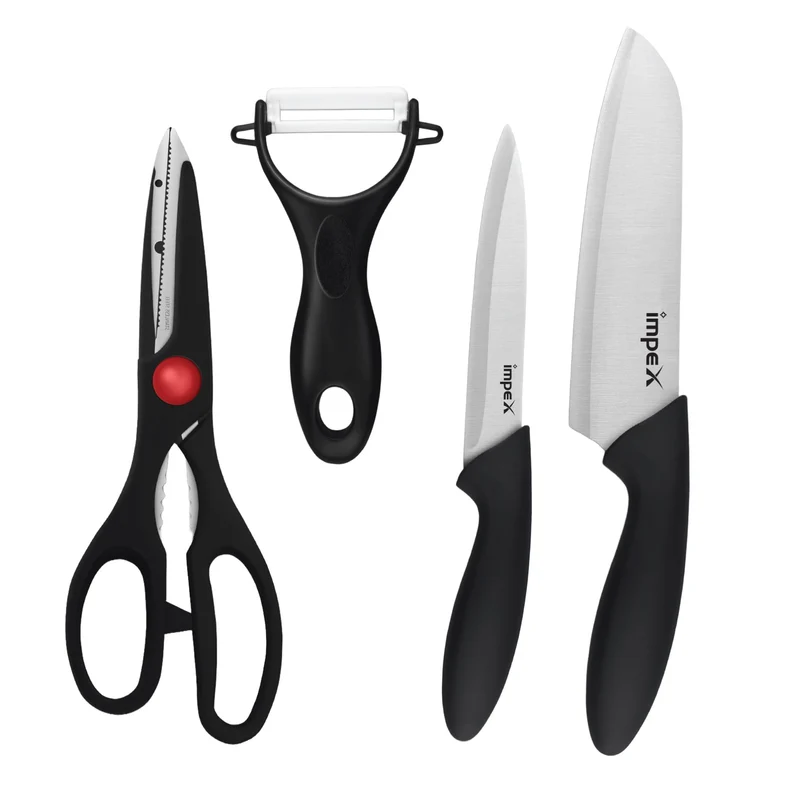 KS 4 Stainless Steel 4-Piece Knife Set with Non-Toxic Handles and Ceramic Peeler