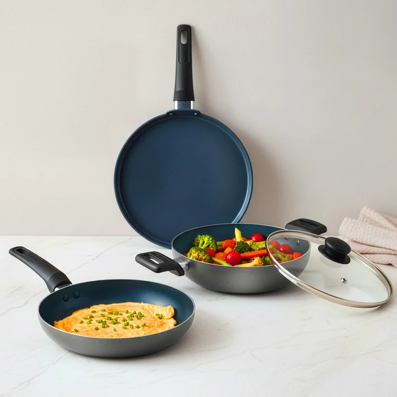 ENVY NV 444 C TRUCERA 4-Piece Ceramic Non-Stick Cookware Set | Induction & Gas Compatible | 24cm Kadhai, Frypan & Tawa with Glass Lid | 2-Year Warranty