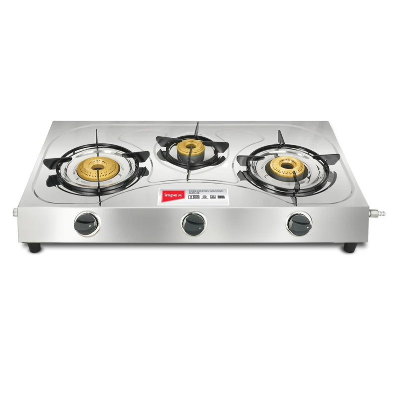 Aura 3B Stainless Steel 3 Burner Gas Stove | Jumbo & 2 Medium Burners | Rust-Resistant | 2-Year Warranty