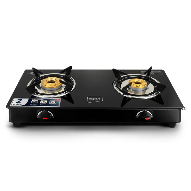 Welfire 2B Gas Stove | 2 Brass Burners | Toughened Glass Top | ISI Certified | Powder-Coated Body
