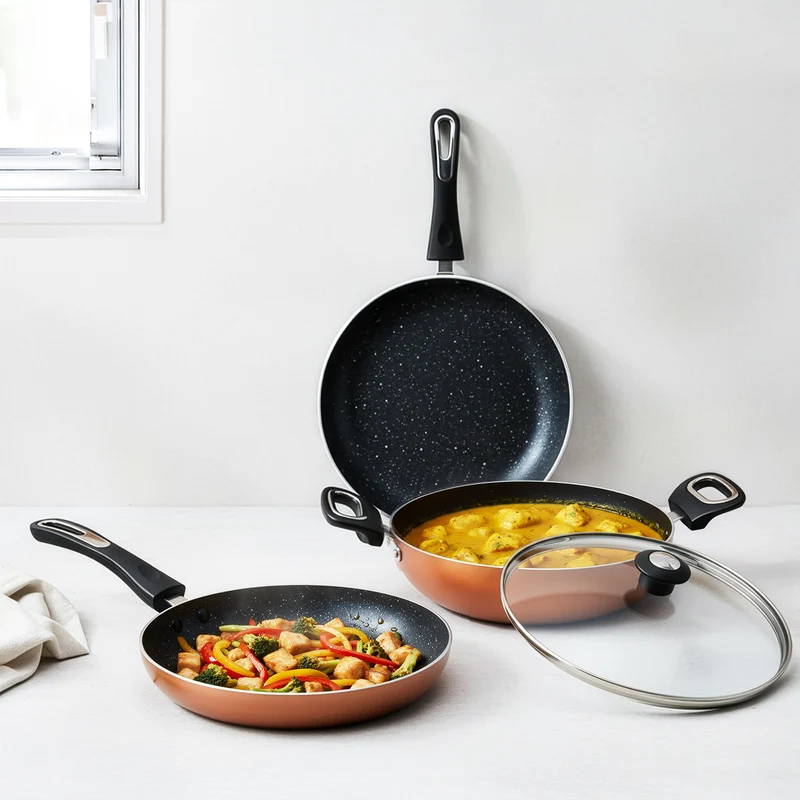 MIGO FKT(Cu) 4 Piece Granite Cookware Set | 5-Layer Super Granite Coating | Induction Compatible | Copper | 1-Year Warranty