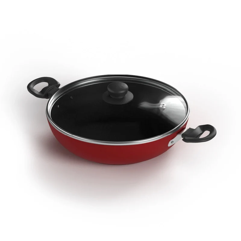 IKP-2465 24cm Nonstick Aluminium Kadai | 3-Layer Coating | Induction Base | Glass Lid | Heat-Resistant Bakelite Handle | 1 Year Warranty