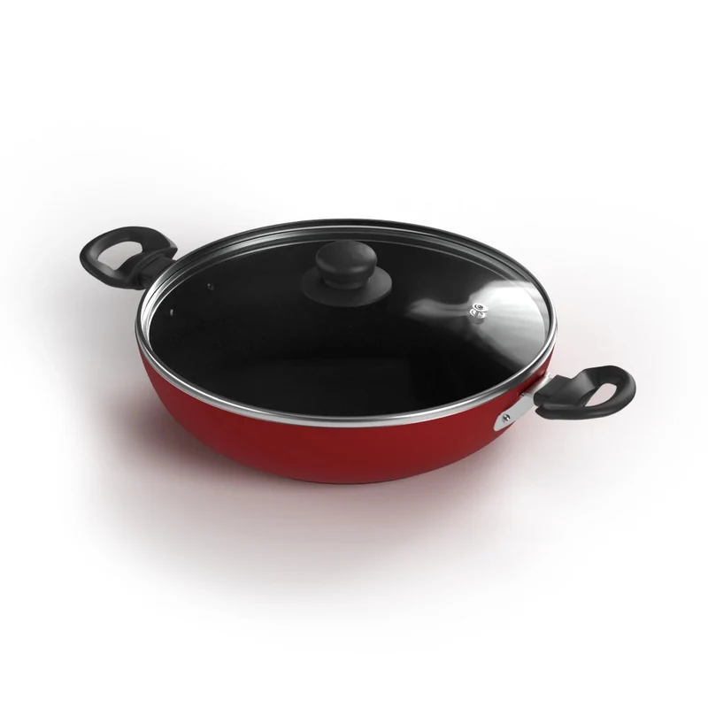 Premium Nonstick Aluminium Kadai Pan | 2L | High-Grade Teflon Coating | PFOA-Free | Induction Base | Tempered Glass Lid | Bakelite Handle | 1 Year Warranty