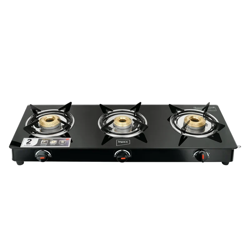 Welfire 3B Gas Stove | 3 Brass Burners | Toughened Glass Top | ISI Certified | Powder-Coated Body