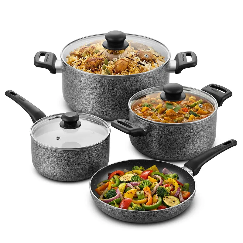 7-Piece Granite Coated Nonstick Cookware Set RHUK8N | Gas & Induction Compatible | Hammer Tone Finish