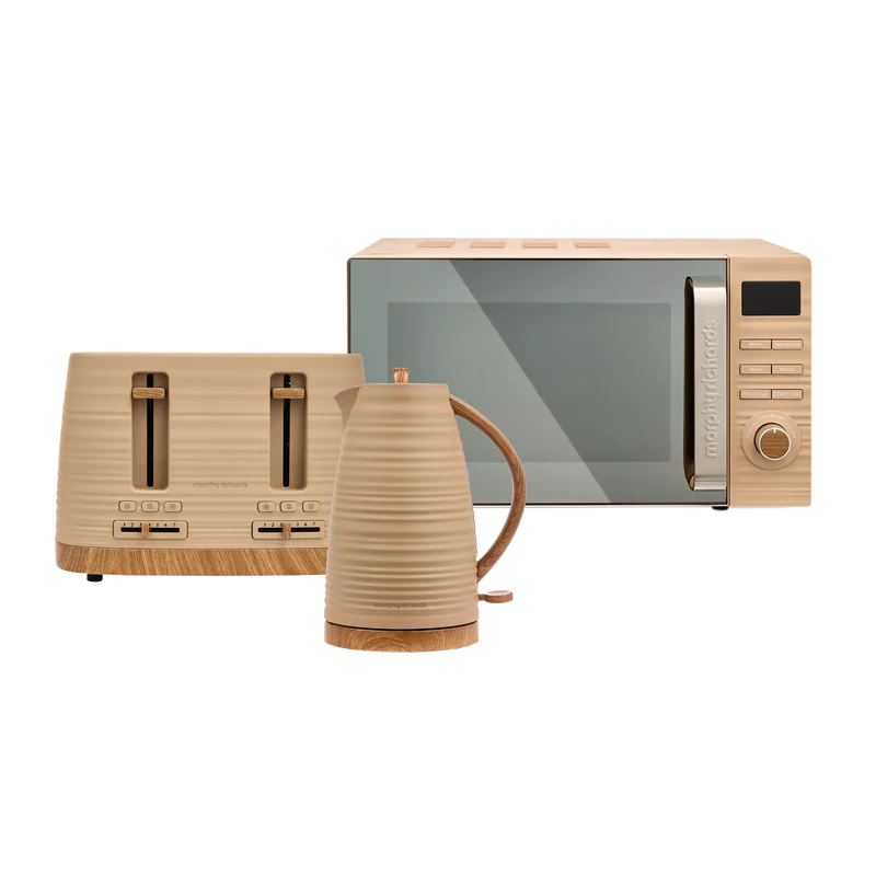 Brown Felspar Clay Kettle, Toaster and Microwave Set