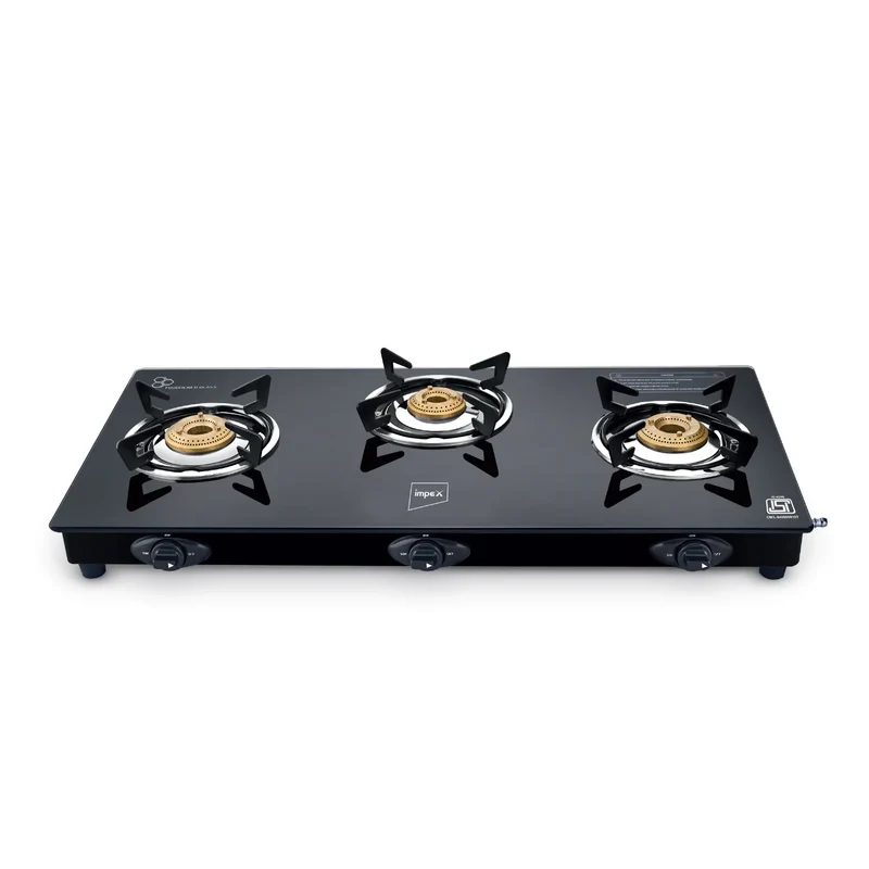 Specta 3B Neo 3 Burner Gas Stove | Toughened Glass Top | Brass Burners | Black
