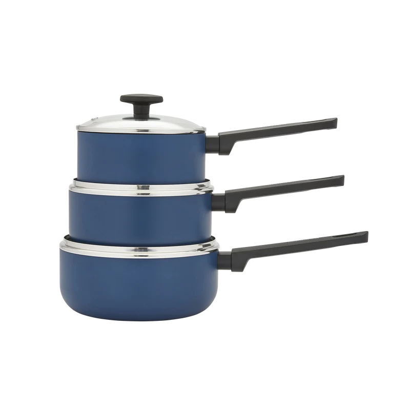 3 Piece Recycled Aluminium Saucepan Set - Blue