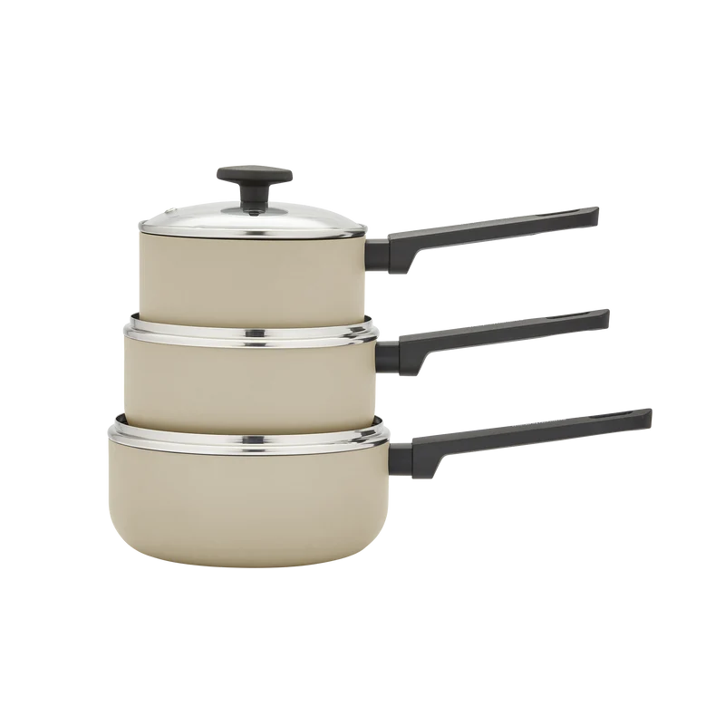 3 Piece Recycled Aluminium Saucepan Set - Cream