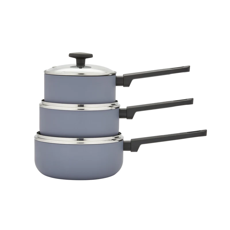 3 Piece Recycled Aluminium Saucepan Set - Grey